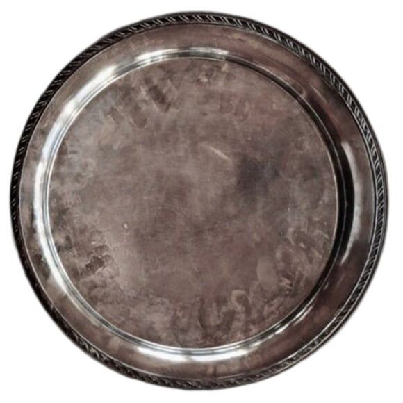 OL Oneida USA w/ 2 Lions Mark Round Vintage Silverplate Tray Floral Etching 15" - Picture 2 of 11